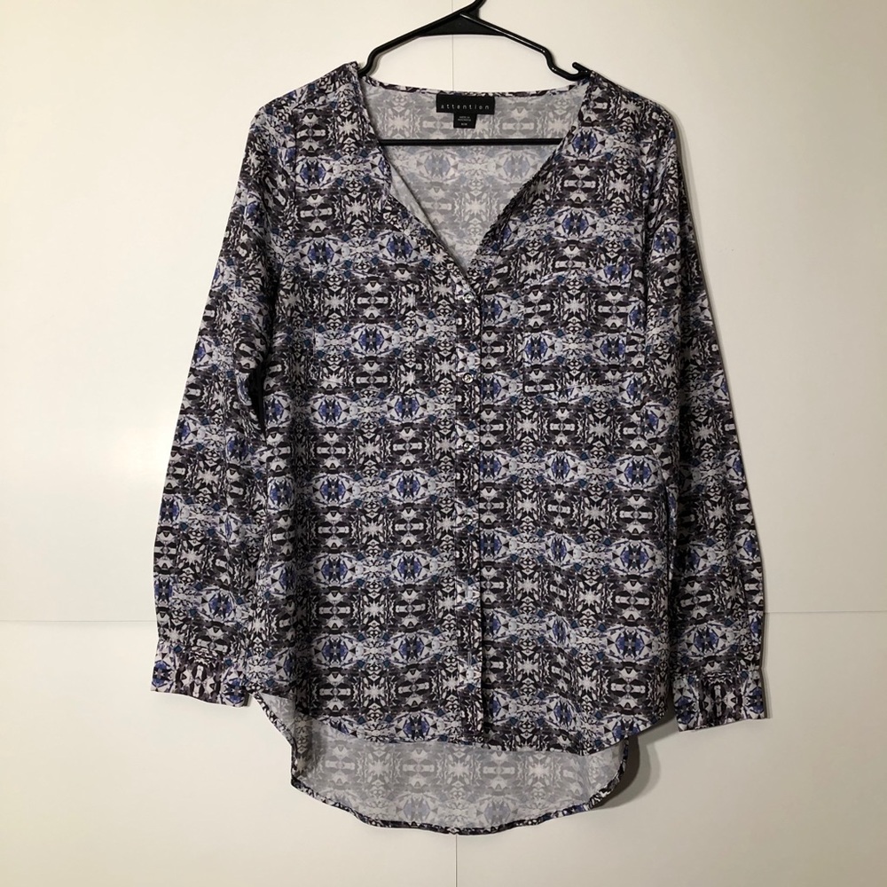 3/$20 Attention Printed Black Blouse Top
